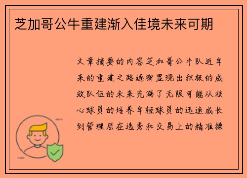 芝加哥公牛重建渐入佳境未来可期